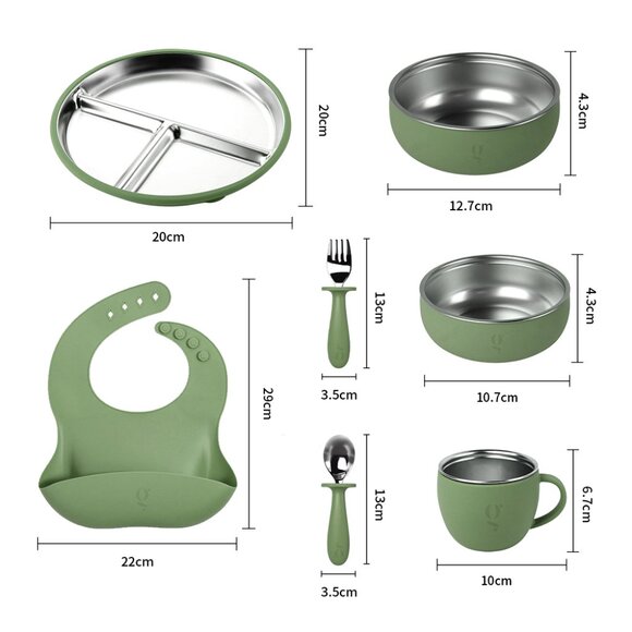 Greenwalnut 7-Piece Silicone & Stainless Steel Kids Dinnerware Set | Feeding Set - Picture 8 of 8
